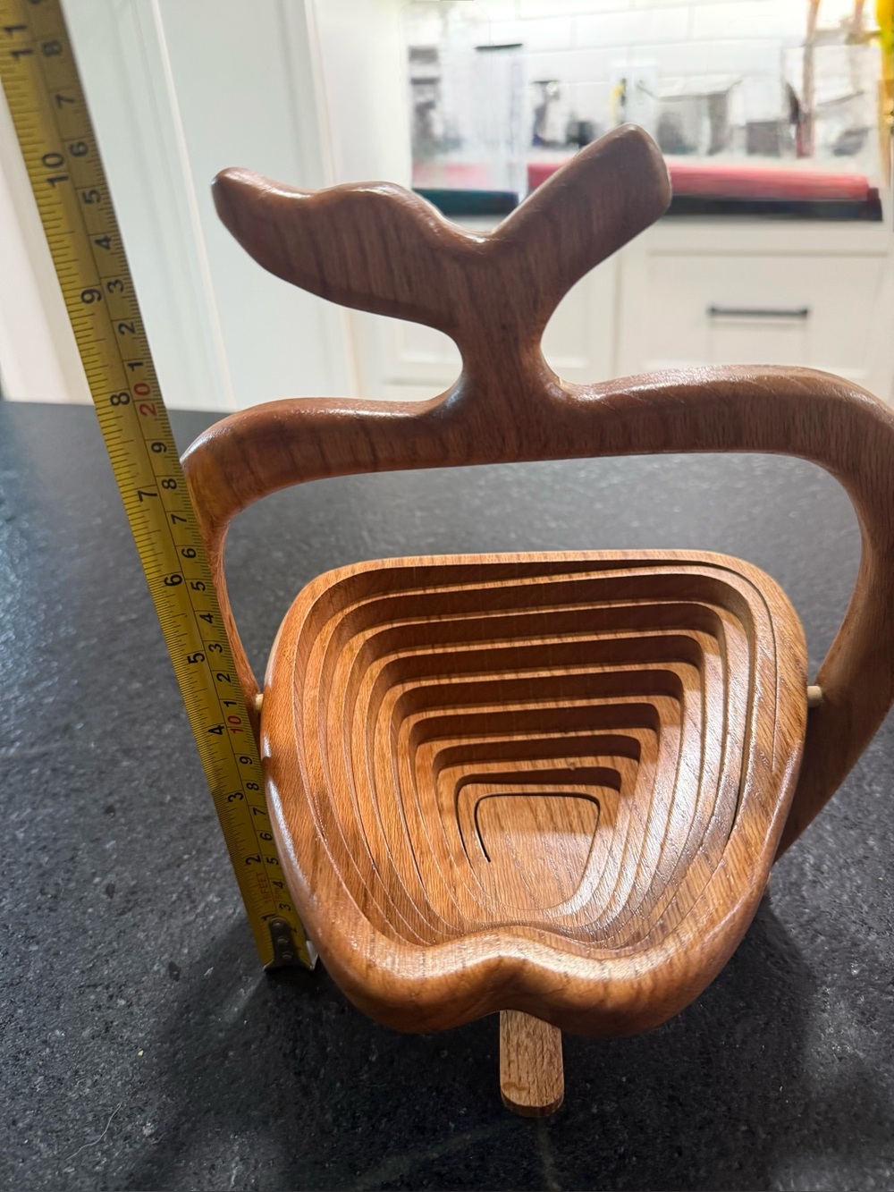 Vintage Collapsible Wood Apple Shaped Fruit Basket Bowl Collectible Rustic Decor - Picture 3 of 8